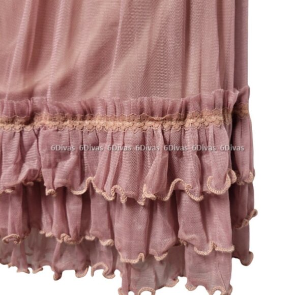 SEXY Lace Frilly Mini Skirt in Dusty Rose Pink Frilly Lace Mini Skirt NEW - Picture 3 of 8